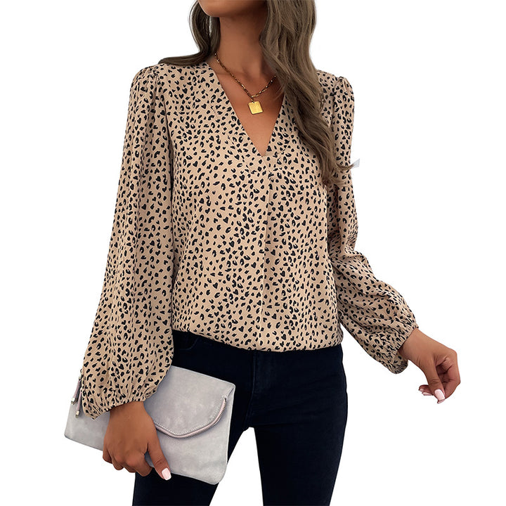 Damer Elegant Bluse med Leopardprint og voluminøse Ærmer Stilla