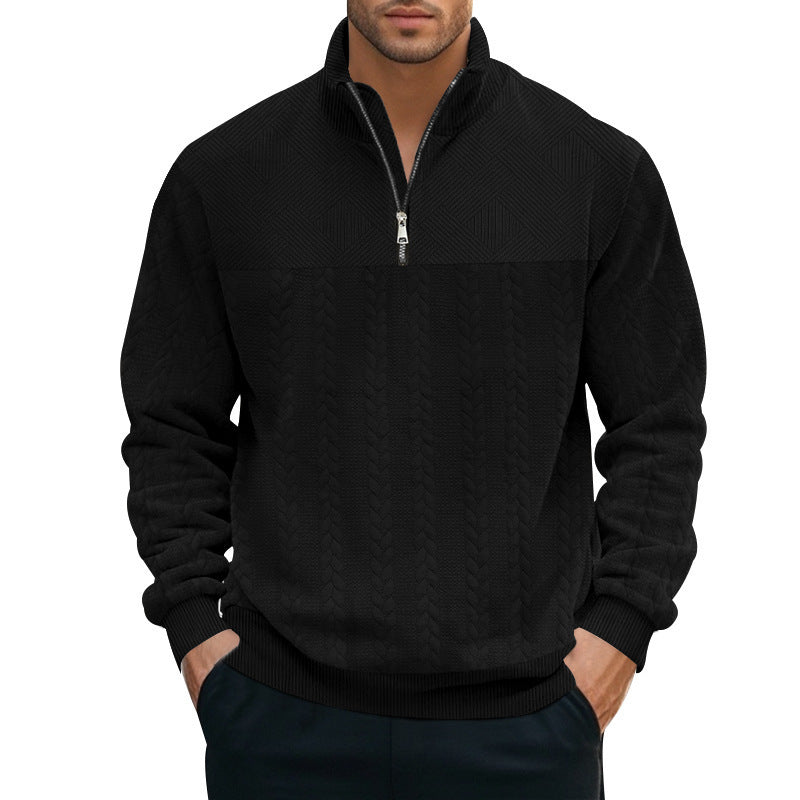Herrernes grovstrikkede pullover med halvdelen lynlås og struktureret design Stilla