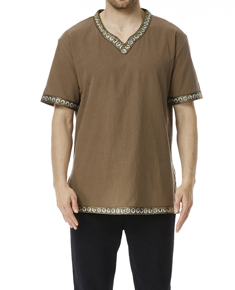 Herrer Broderet V-hals Tunika-top Stilla