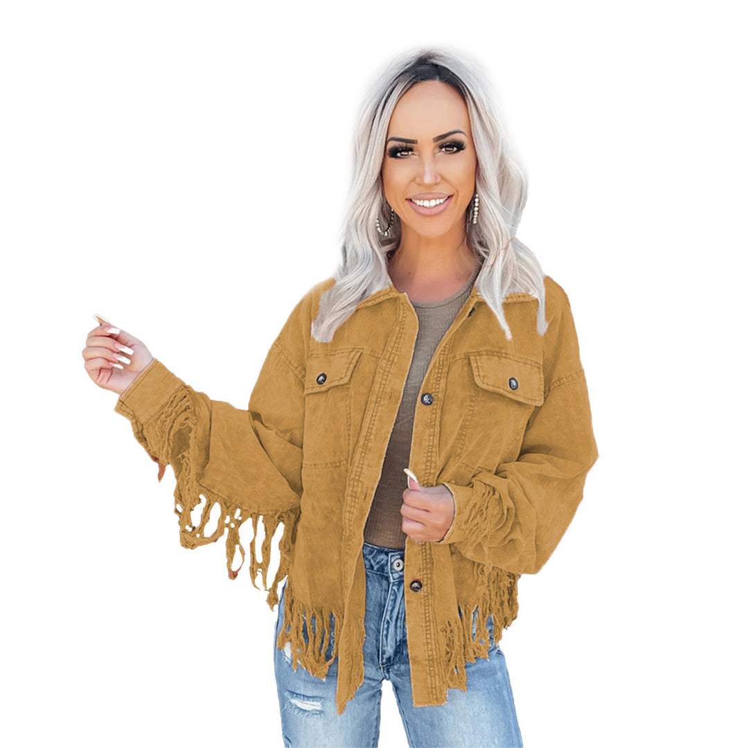 Kvinders frynsejakke lavet af denim i en afslappet oversized pasform