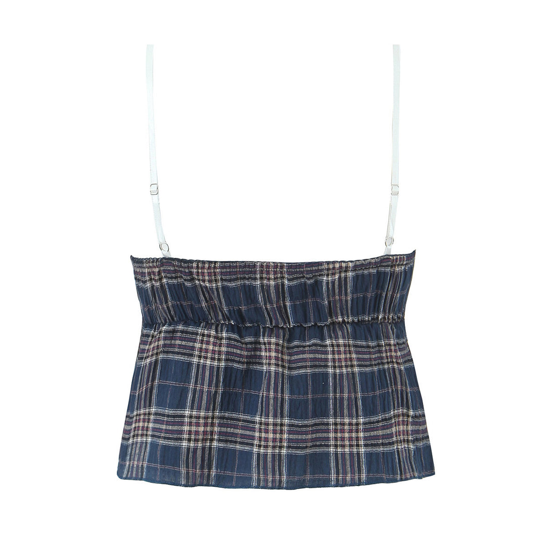 Dame spids-crop-top med ternet design og legende flæsedetaljer Stilla
