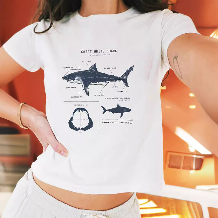 Dame kortærmet T-shirt med trykt læbemotiv Skovae