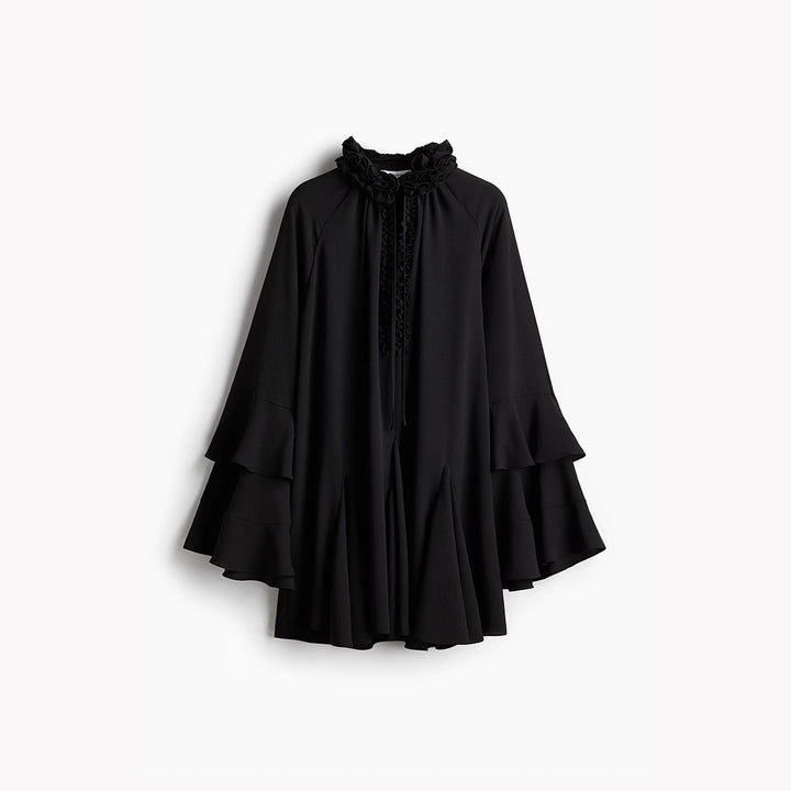 Femme Flowing Cape Bluse med Rynket Udsnit og Klokkeærmer Stilla