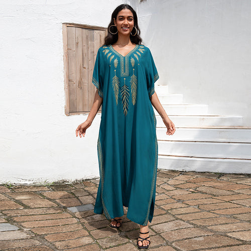 Dame luftig kaftan med elegant broderedesign og sideslids Stilla