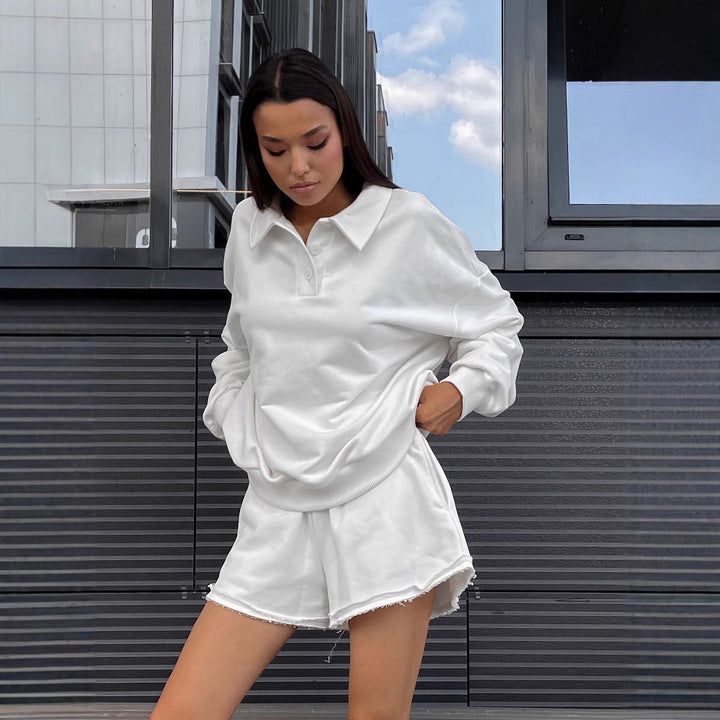 Dame Casual Polo Shirt og Kort Shorts Sæt