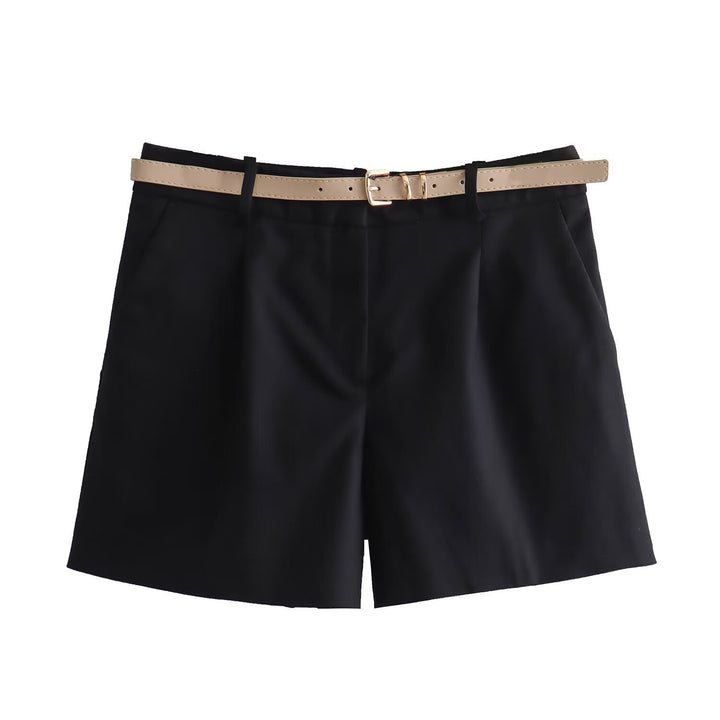 Femme Taljerede High-Waist Chino-Shorts med Bælte-Detail Stilla