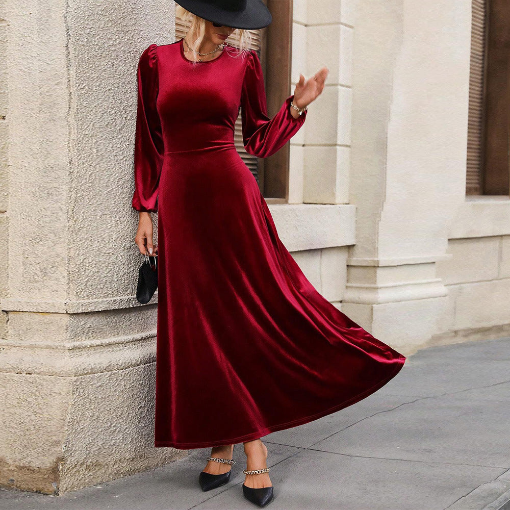 Dame Velour Aftenkjole med Lange Ærmer og Sval Skirt Stilla