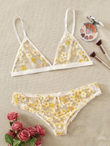 Dame Floral Spidse Bralette og Cheeky Panty Sæt Stilla