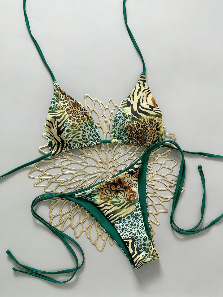 Dame triangel bikini med dyremønster og justerbare bånd Skovae