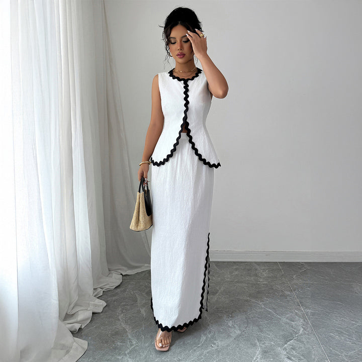 Dame elegant maxikjole med peplum-detalje og kontrasterende afslutninger Stilla