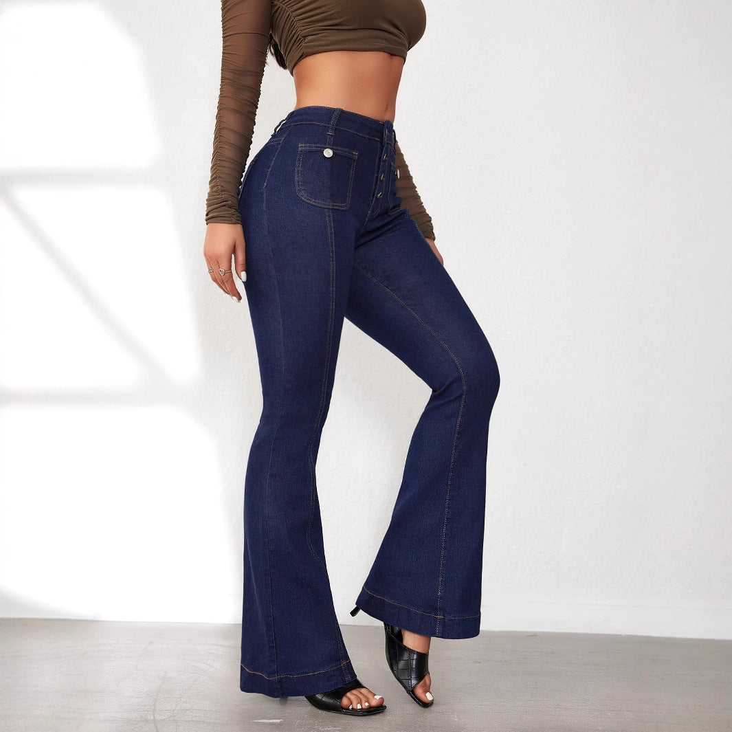 Dame Flared Jeans med høj talje og fashionable knapdetaljer Stilla