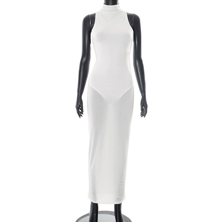 Dame figursyet haltermaxikjole i elastisk materiale med elegant snit Stilla
