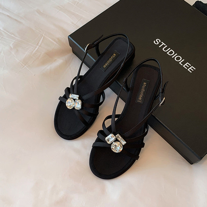 Dame sandaler med remme og strass dekorationer Stilla
