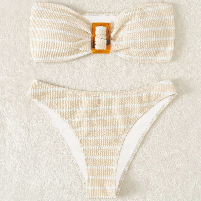 Dame Stribet Bandeau Bikini Sæt med Spænde Stilla