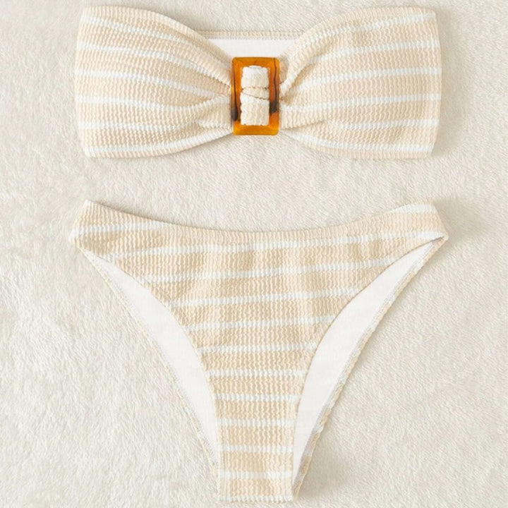 Dame Stribet Bandeau Bikini Sæt med Spænde Stilla