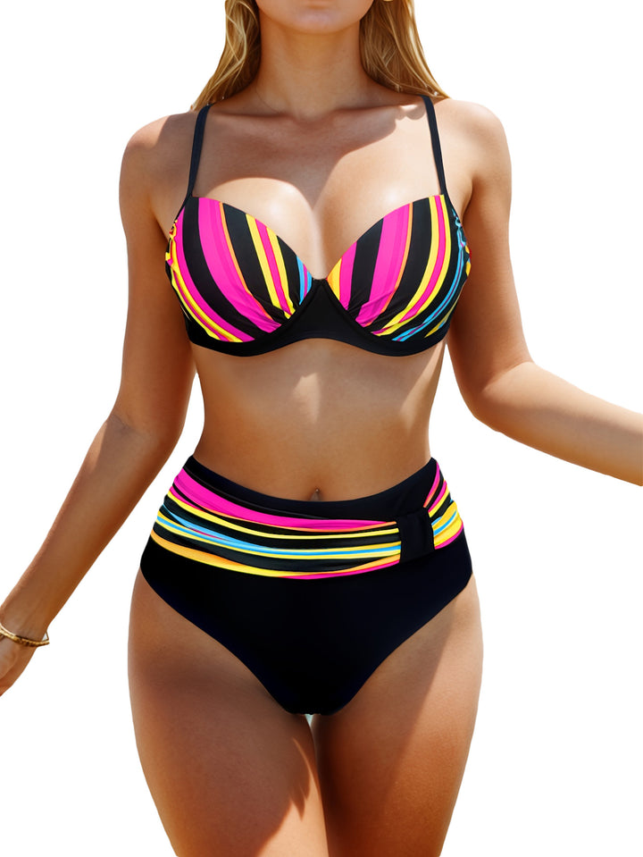 Dame bikini-sæt med geometrisk design og justerbart taljebælte Stilla