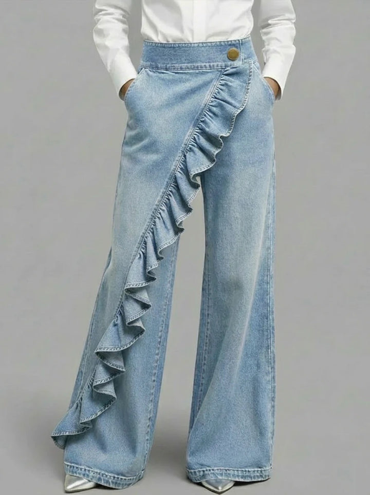 Kvindernes brede jeans med ruffle-detalje Skovae