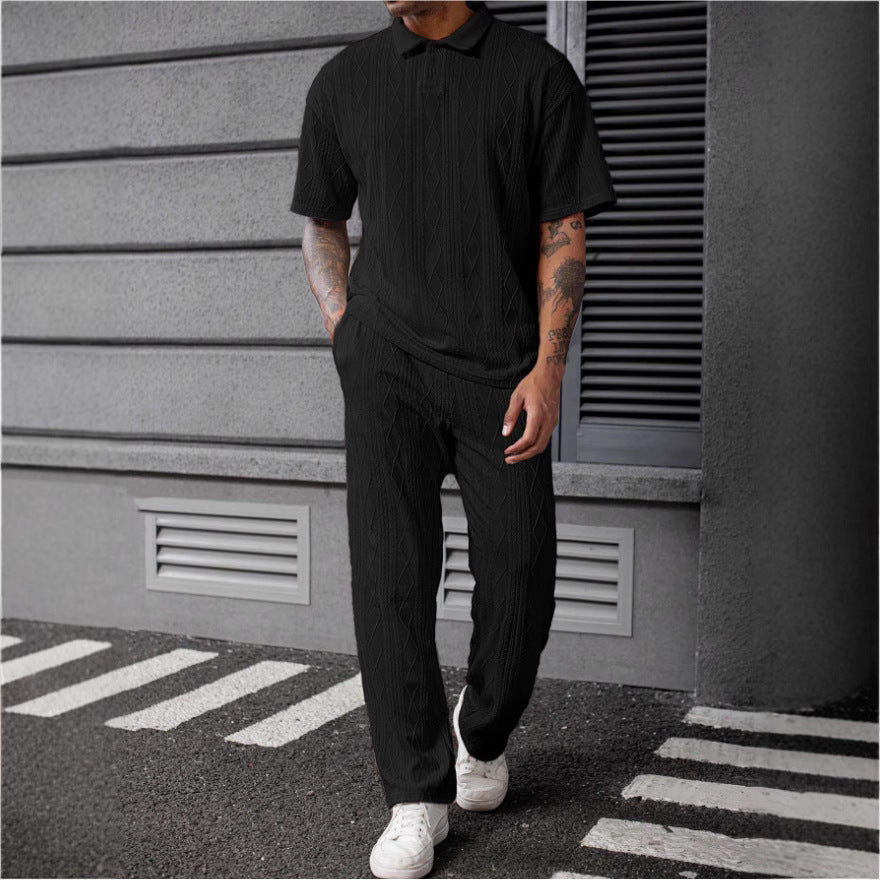 Herre polo skjorte og joggingbukser i elegant strikkedesign Stilla