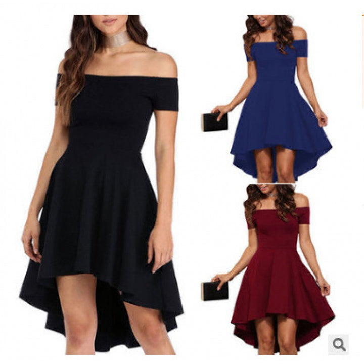 Kvinders romantiske off-shoulder kjole med asymmetrisk kant og tætsiddende design Stilla
