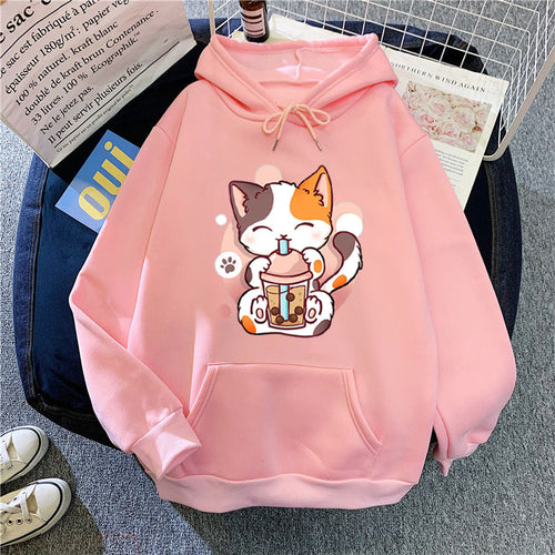 Kvinder hoodie med legesyge kattetryk Skovae