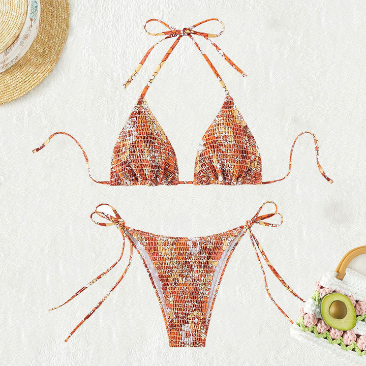 Dame triangle-bikini med florale ruffles detaljer og justerbare stropper Skovae