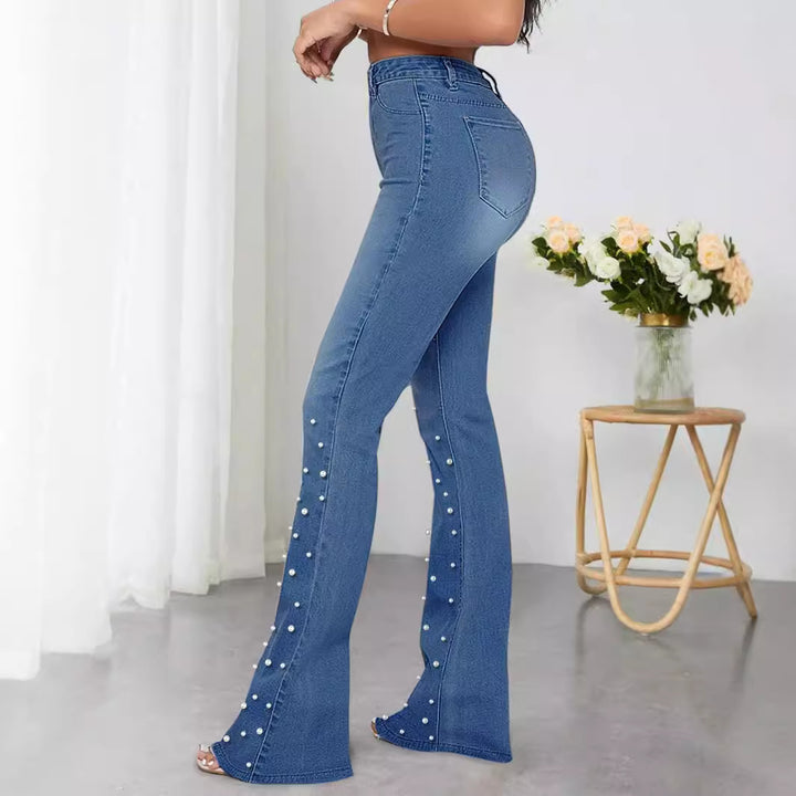 Dame Bootcut Jeans med perlebesatte dekorationer Stilla