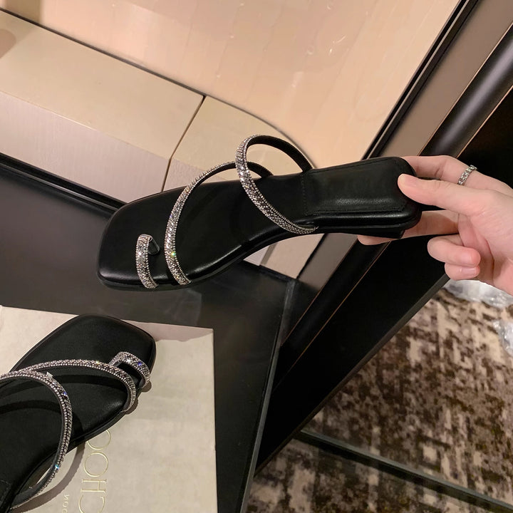 Dame Elegant Rhinestone Rem Slide Sandaler Stilla