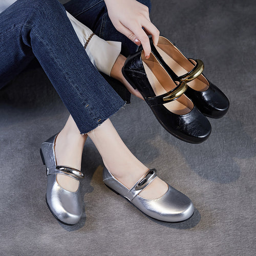 Dame Elegante Mary Jane Ballerinas med flot metallic akcent Stilla