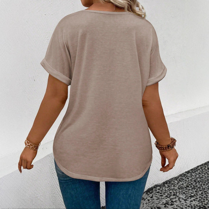 Damer afslappet V-hals T-shirt med hjerte-printrundtryk Skovae