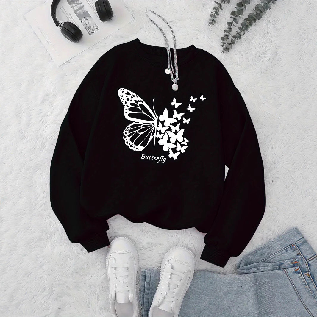 Kvinders sweatshirt med kreativ sommerfuglemotiv og afslappet snit Stilla