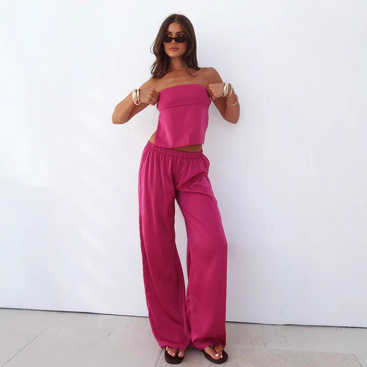 Dame Elegant Strapless Crop Top og Flydende Stumpebukser-Sæt Stilla