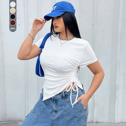 Dame T-shirt med sideløsninger og asymmetrisk snit Skovae