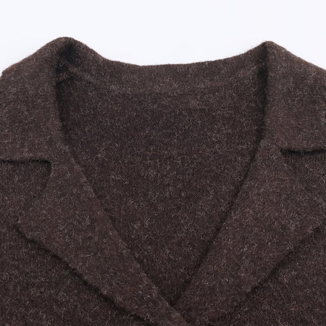 Damerne mode strikket blazer med elegante revers Stilla