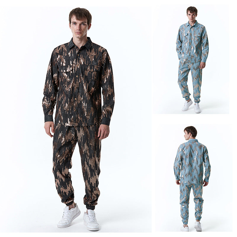 Herre Urban Camouflage Denim Ensemble Stilla