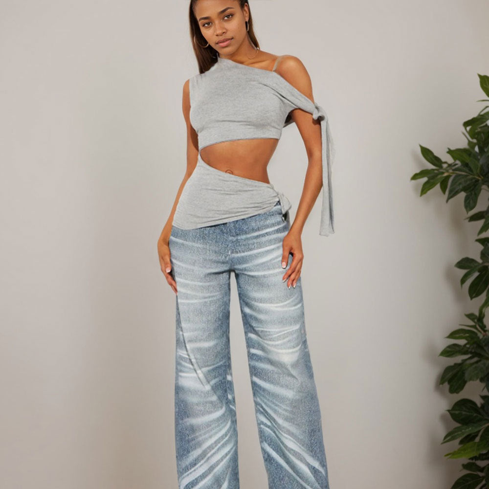 Kvinders asymmetrisk crop top med sidesløjfe Stilla