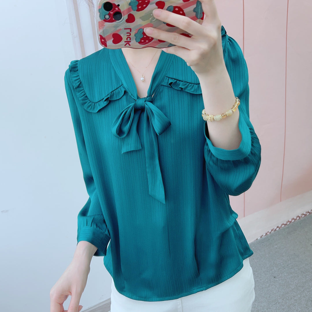 Damer Elegant Bluse med Ruffles detaljer og Sløjfe Stilla