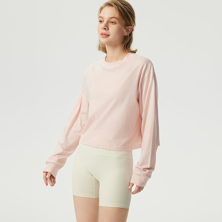 Dame afslappet cropped langærmet skjorte med løs pasform og blødt materiale Stilla