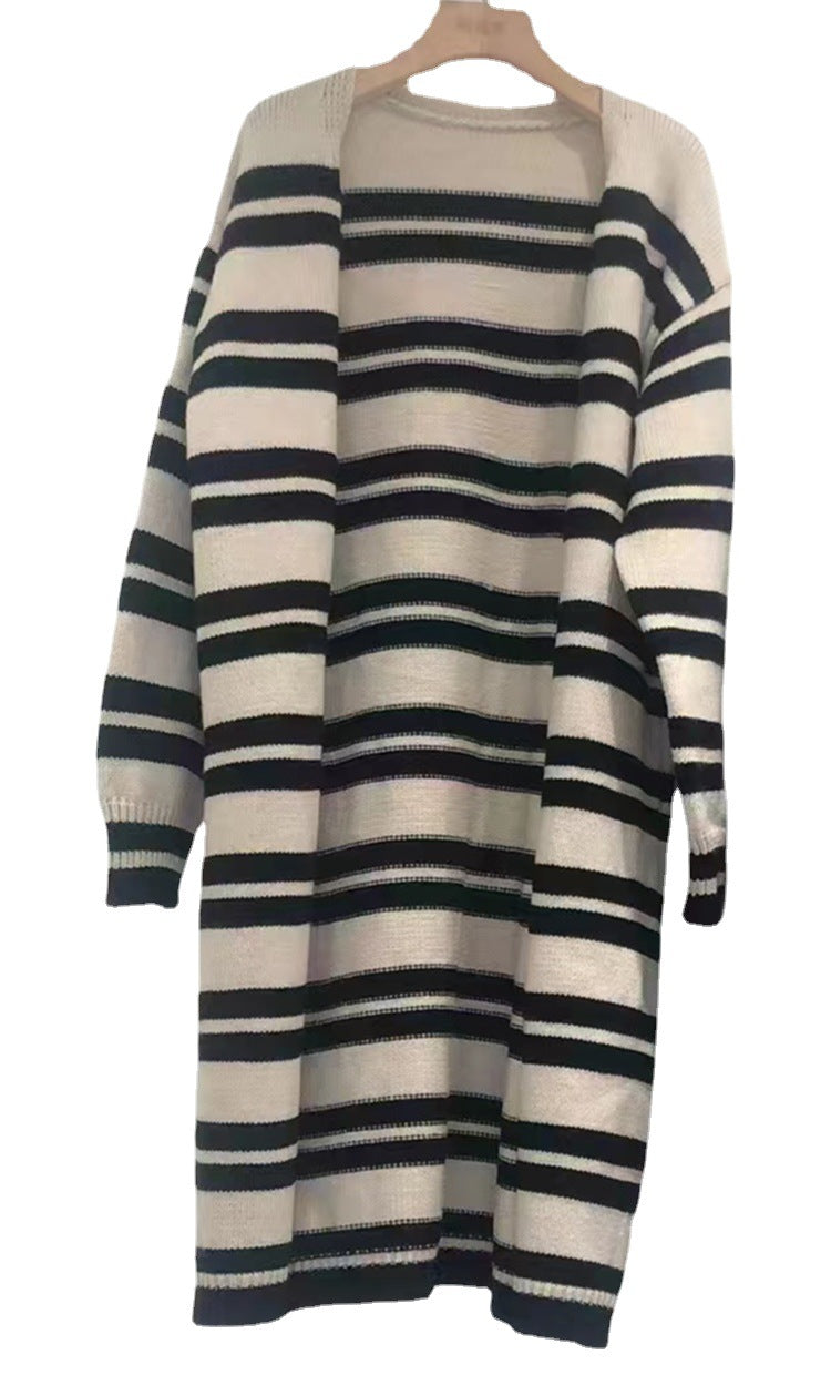 Kvinders chunky strik cardigan med brede striber og afslappet pasform Stilla