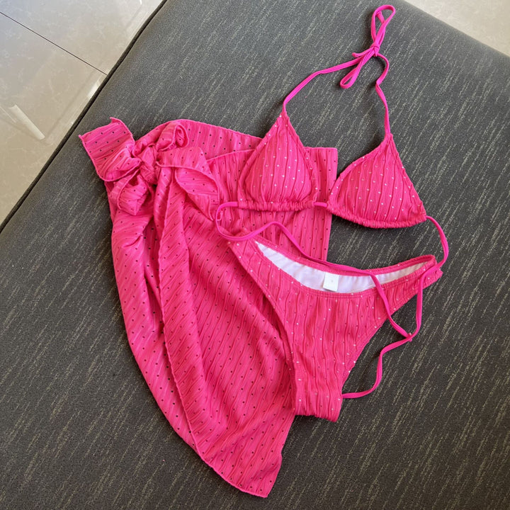Dame bikini sæt med skinnende accenter og legesyg svømmerock Stilla