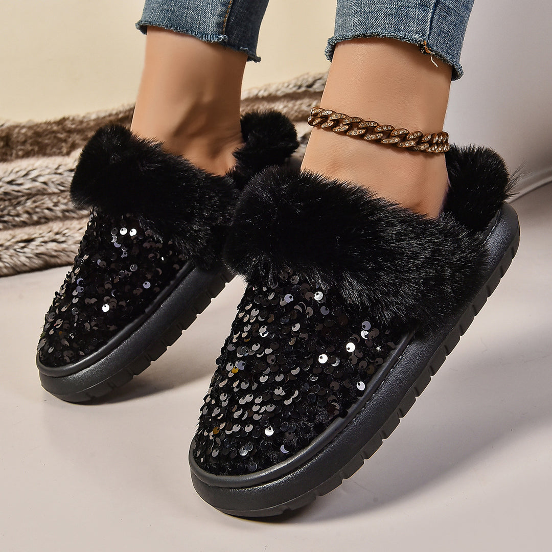 Dame fluffy slippers med glimmerdetaljer Stilla
