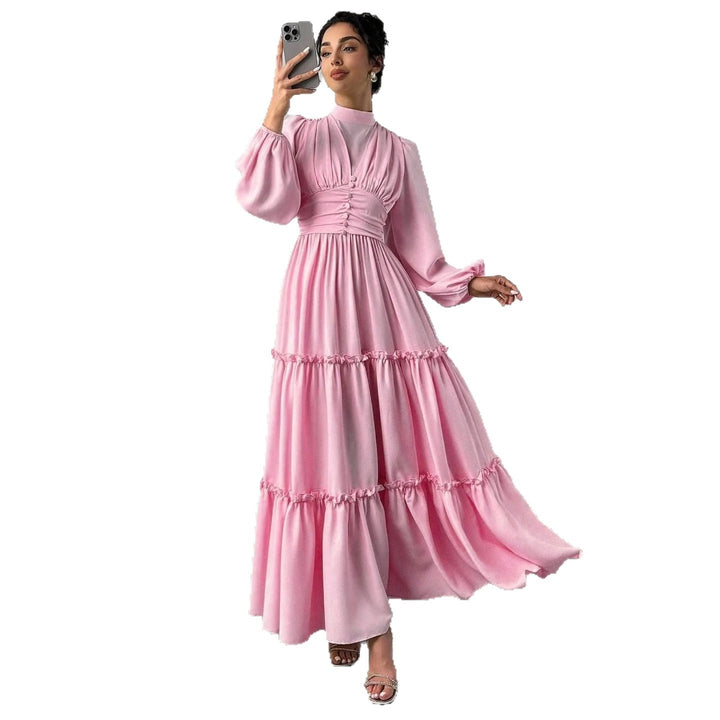 Dame Maxi Kjole med Elegante Volant Detaljer og Samlet Top