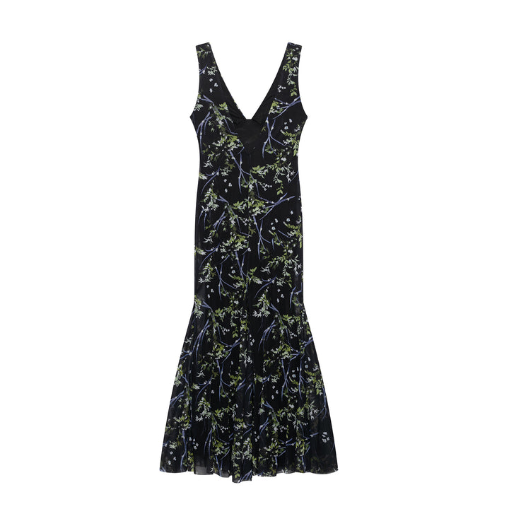 Femme Elegante Udsplittet Maxikjole med Udviklet Blomstermønster Stilla