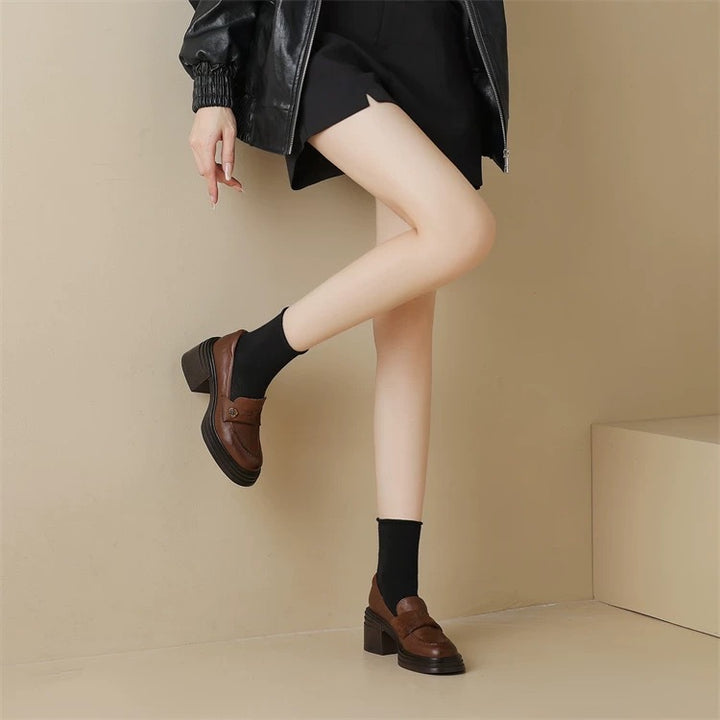 Dame Elegante Loafers med smidigt læder og robust blokhæl Stilla