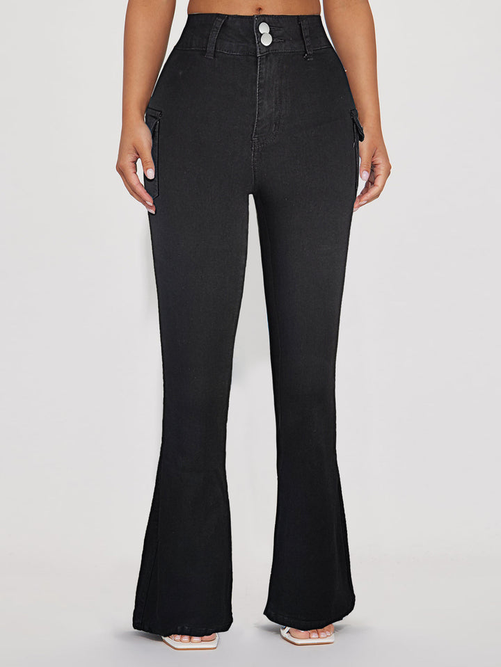 Dame Bootcut Jeans med høje lommer og dekorative knapdetaljer Stilla