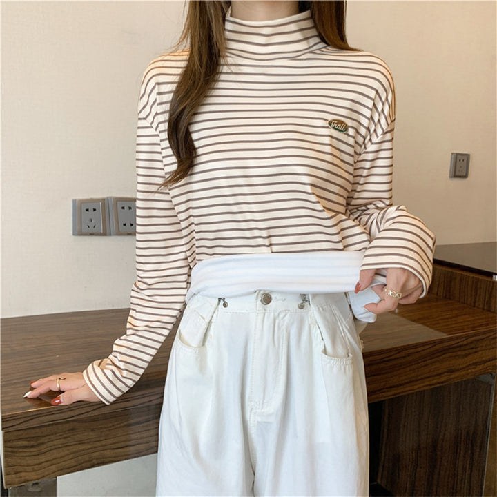 Femme Stribet Langærmet Mock-Neck-Top Stilla