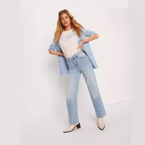 Dame Løs pasform jeans med modige ripped-detaljer og frynset kant Stilla