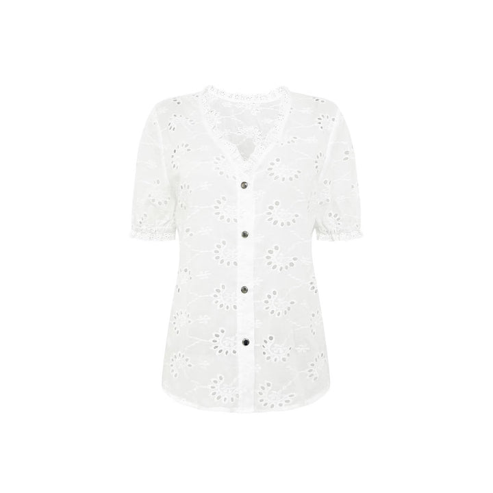 Dame elegant bluse med spidsdetaljer og knaplister Stilla