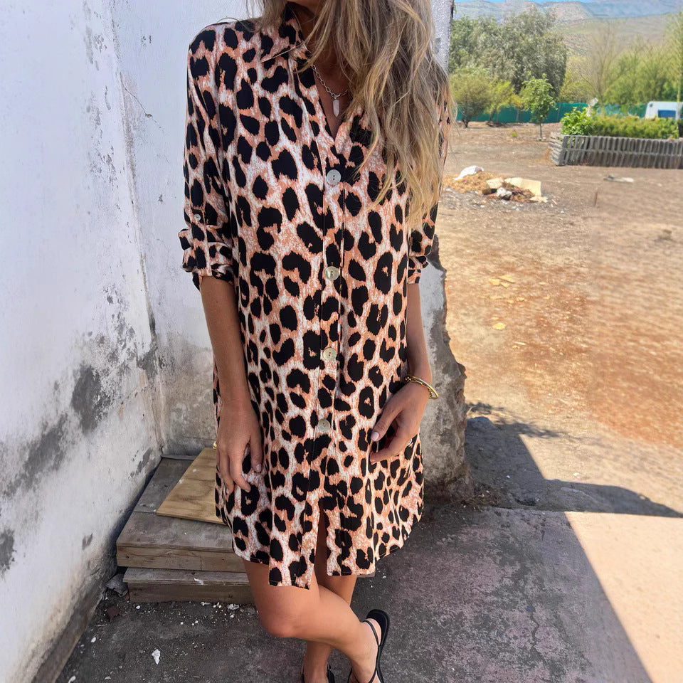 Dame skjortekjole i trendy leopardprint Stilla