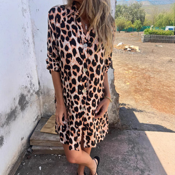 Dame skjortekjole i trendy leopardprint Stilla
