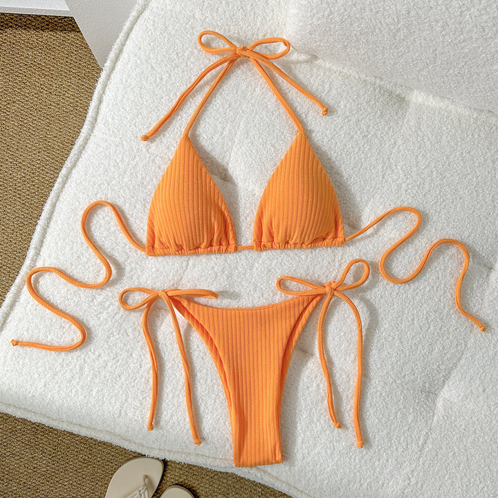 Damer trekant-bikini med elastiske bindebånd og ribbet look Skovae